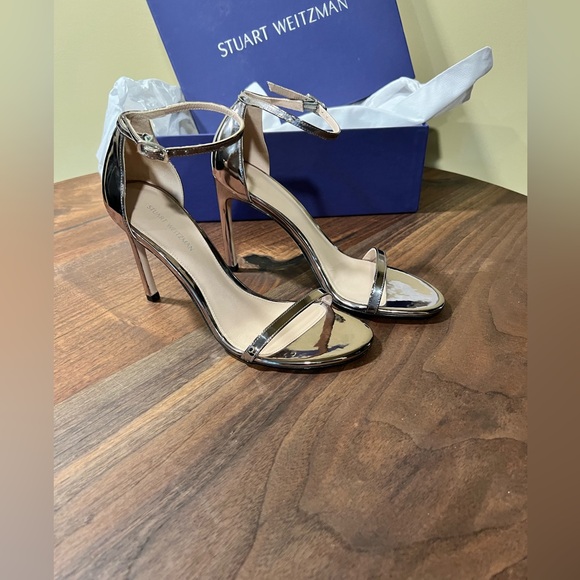 Stuart Weizman Nudist II Sandal Stiletto in Pewter - Picture 9 of 11